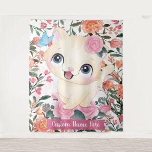 Tenture Joli Chat Roses Roses Blush Fleurs Nom Personnalis