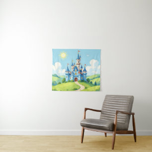 Tenture Joli château bleu et blanc