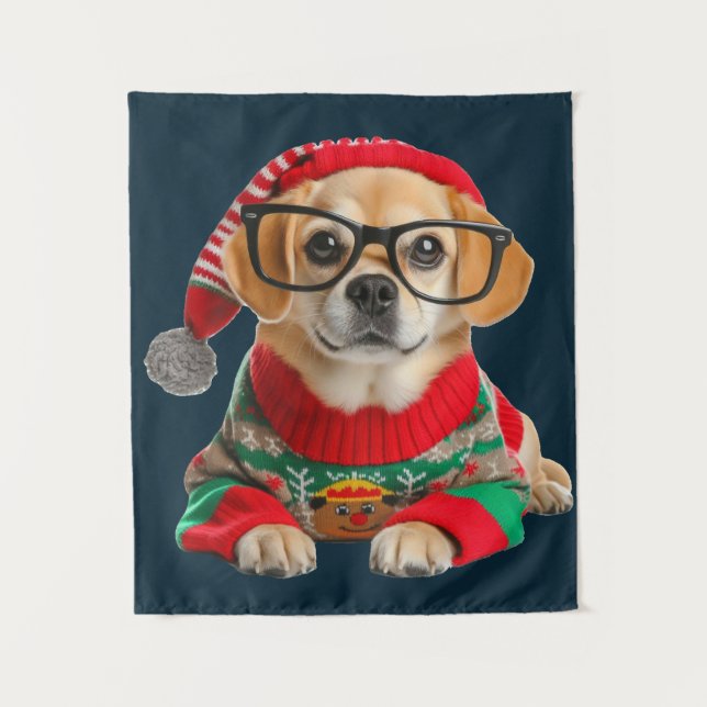 Tenture Joli Chien Pull de Noël Laid (Devant)