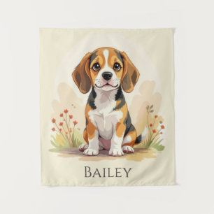 Tenture Joli chiot Beagle tricolore noir, fauve et blanc
