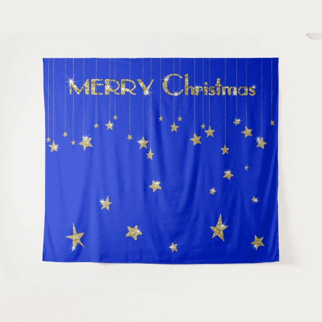 Tenture Joli Christmas Gold Blue Photo Booth Backdrop (Devant (Horizontal))