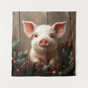 Tenture Joli Cochon de Noël Peinture rustique