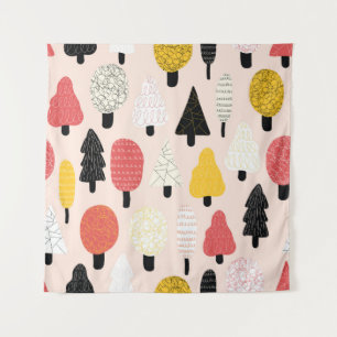 Tenture Joli doodle arbres sans couture motif vintage. Rec