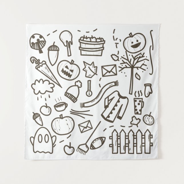 Tenture Joli Doodle Halloween Motif sans couture, Hallowee (Devant)