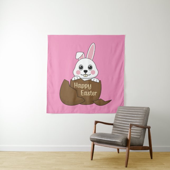 Tenture Joli lapin blanc dans un oeuf au chocolat Joyeux P (En situation)