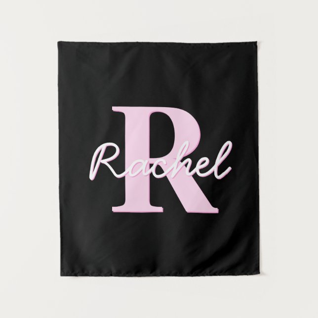 Tenture Joli monogramme personnalisable | Rose clair et no (Devant)