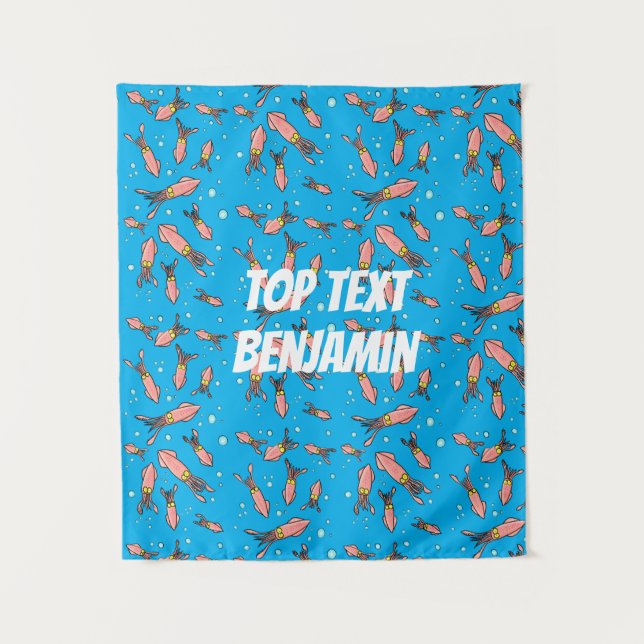 Tenture Joli motif caricature de calmar rose (Devant)