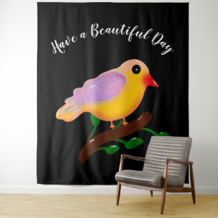 Tenture Joli Oiseau Coloré sur Branche Chant d'Oiseau De