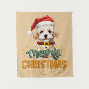Tenture Joli Père Noël chien mignonne texte vintage Noël
