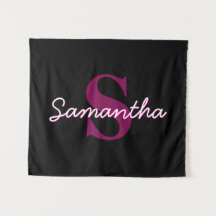Tenture Joli script de monogramme personnalisable rose et 
