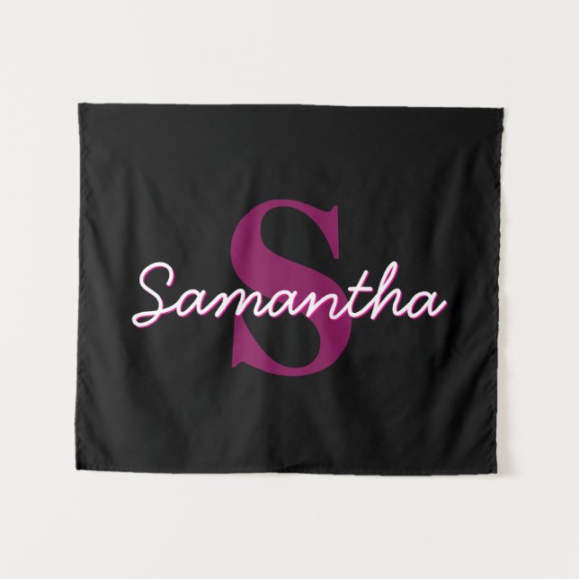Tenture Joli script de monogramme personnalisable rose et  (Devant (Horizontal))