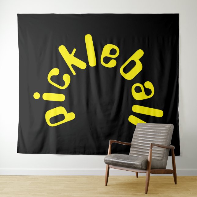 Tenture Joli Texte Jaune Clair Courbé Sur Fond Noir Cool (En situation (horizontale))