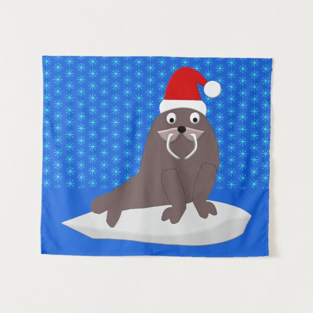 Tenture Joli Walrus de Noël et Snowflakes (Devant (Horizontal))