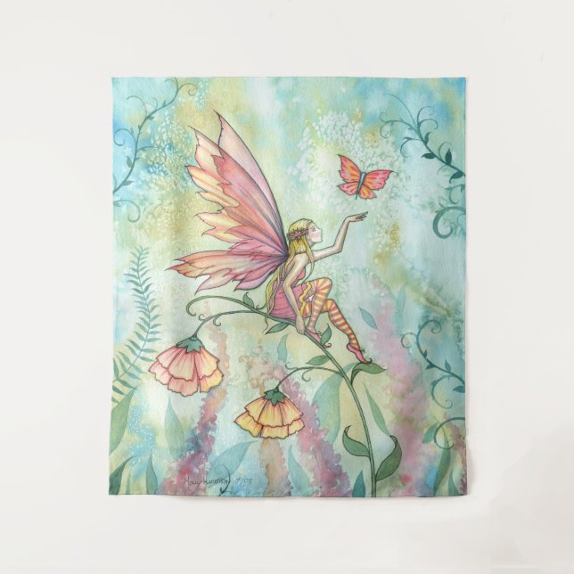 Tenture Jolie fée avec papillon Art aquarelle (Devant)