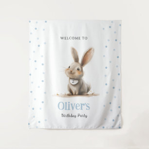 Tenture Jolie fête d'anniversaire de lapin bleu pour enfan