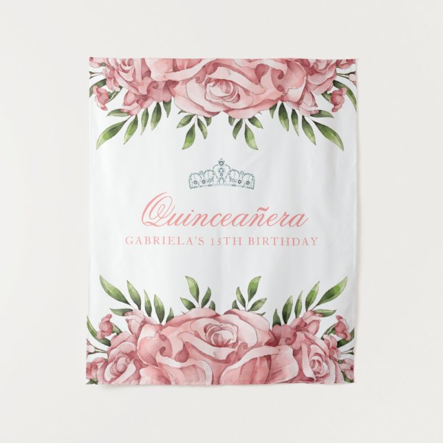 Tenture Jolie Rose Rose | Toile de fond Quinceanera (Devant)