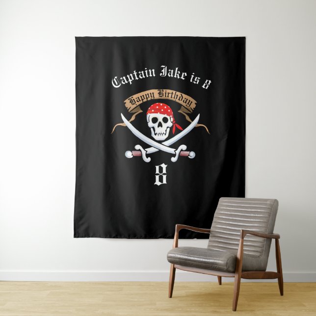 Tenture Jolly roger pirate noir Anniversaire de fête Conte (En situation)