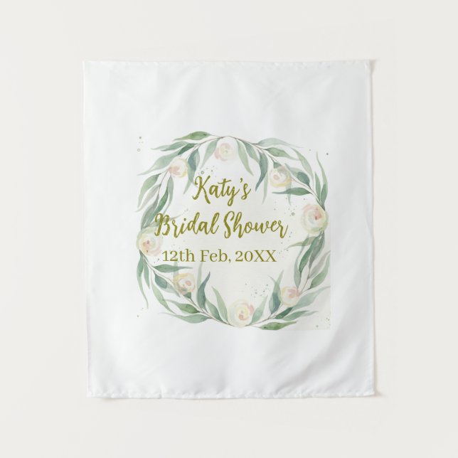 Tenture Jour de mariage floral eucalyptus vert nom date (Devant)