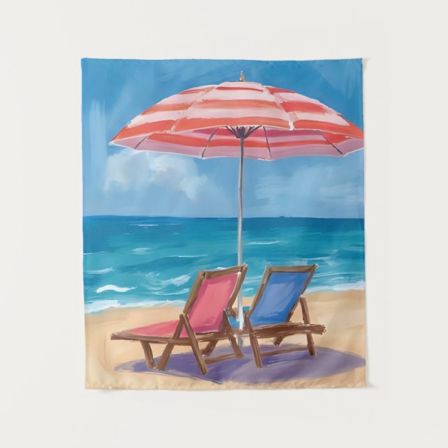 Tenture Journée de plage à Cape Cod | Océan aquarelle MA (Devant)