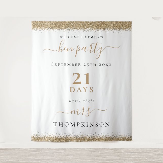 Tenture Jours de paillettes dorées jusqu'au mariage de bie (Devant)