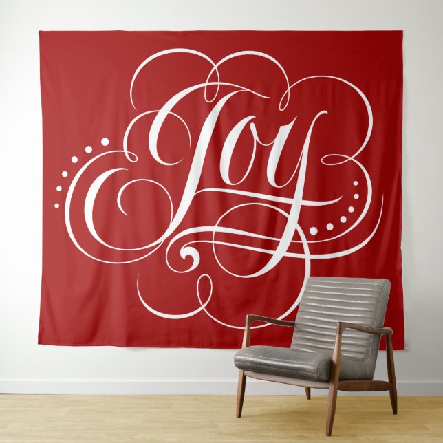 Tenture JOY Christmas Calligraphy Lettering Red (En situation (horizontale))
