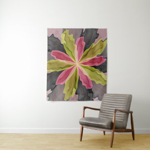 Tenture Joy, Vert rose Anthracite Imaginaire Fleur Fractal
