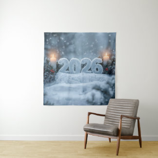 Tenture joyeuse année neigeuse toile de fond de bougie