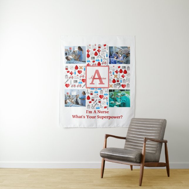 Tenture Joyeuse fête des infirmières 4 collage de photos m (En situation)