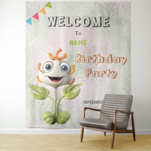 Tenture Joyeuse Fleur Blanche Anniversaire