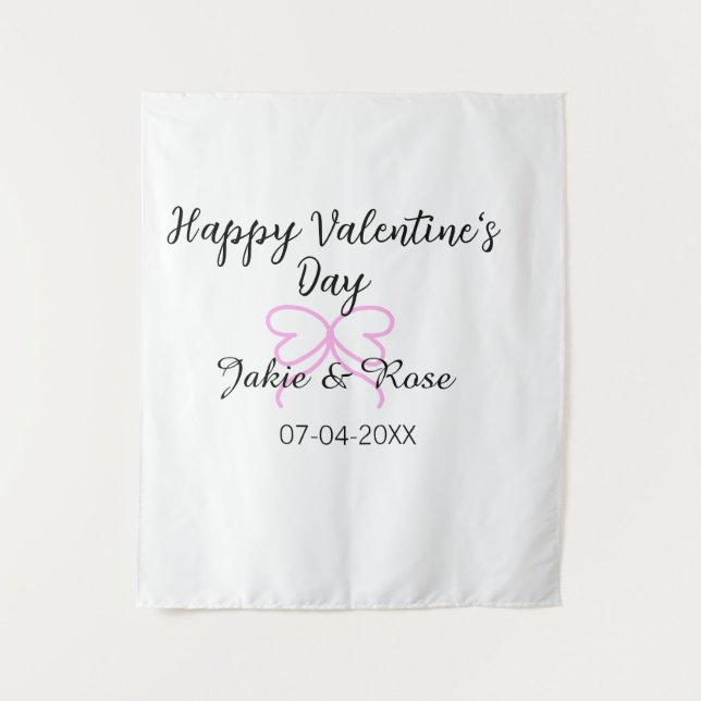 Tenture Joyeuse Saint-Valentin cœur rose ruban nom date st (Devant)