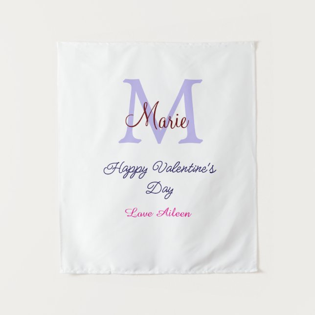 Tenture Joyeuse Saint-Valentin pastel violet monogramme ro (Devant)