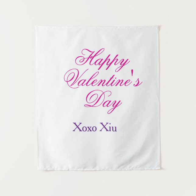 Tenture Joyeuse Saint-Valentin rose violet xoxo amour nom  (Devant)