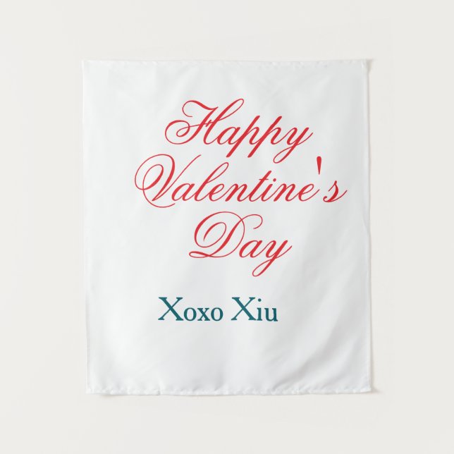 Tenture Joyeuse Saint-Valentin rouge bleu xoxo amour nom  (Devant)