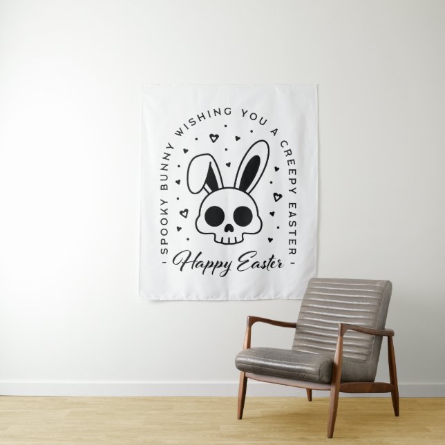 Tenture Joyeuses Pâques lapin effrayant thème de fête effr (En situation)