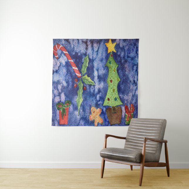 Tenture Joyeuses vacances Classique Noël Icônes Aquarelle (En situation)