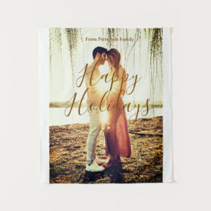 Tenture Joyeuses vacances marron ajouter couple photo nom