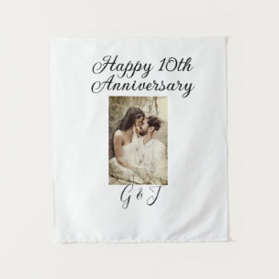 Tenture Joyeux 10e anniversaire photo couple nom lettre
