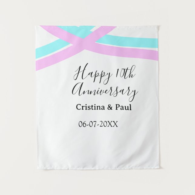 Tenture Joyeux 10ème anniversaire de mariage simple nom mi (Devant)