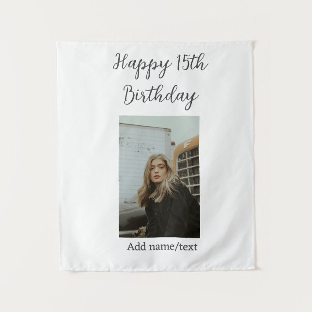 Tenture Joyeux 15e anniversaire ajouter nom photo texte mo (Devant)