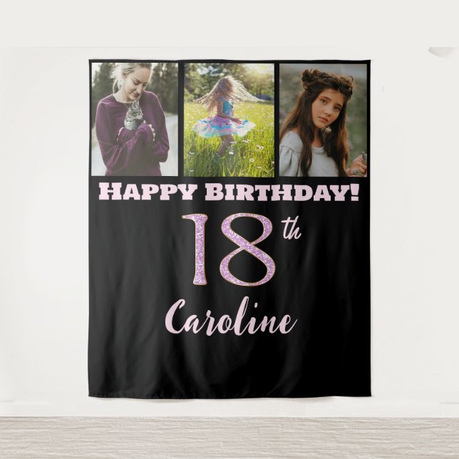 Tenture Joyeux 18ème anniversaire fête, Parties scintillan (Devant)