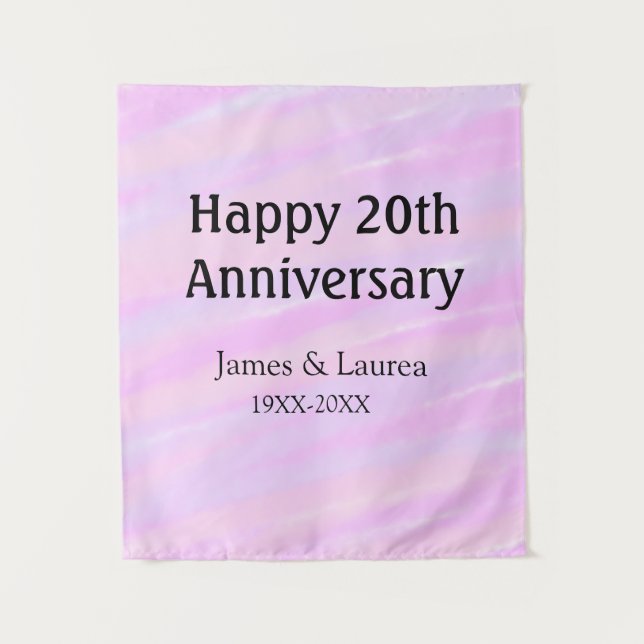 Tenture Joyeux 20e anniversaire rose pastel nom violet (Devant)