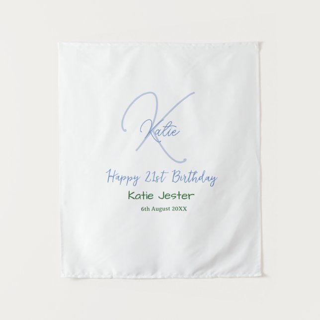 Tenture Joyeux 21e anniversaire bleu ajouter un monogramme (Devant)