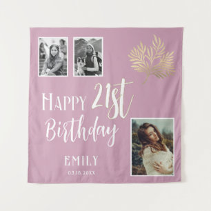 Tenture Joyeux 21e anniversaire Gold Foliage 3 Fond photo