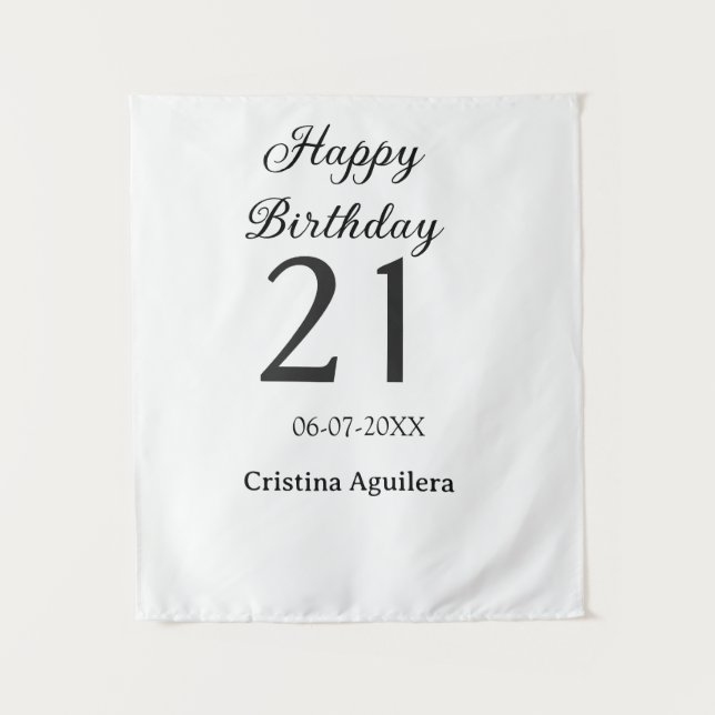 Tenture Joyeux 21e anniversaire lettre gras nom simple min (Devant)