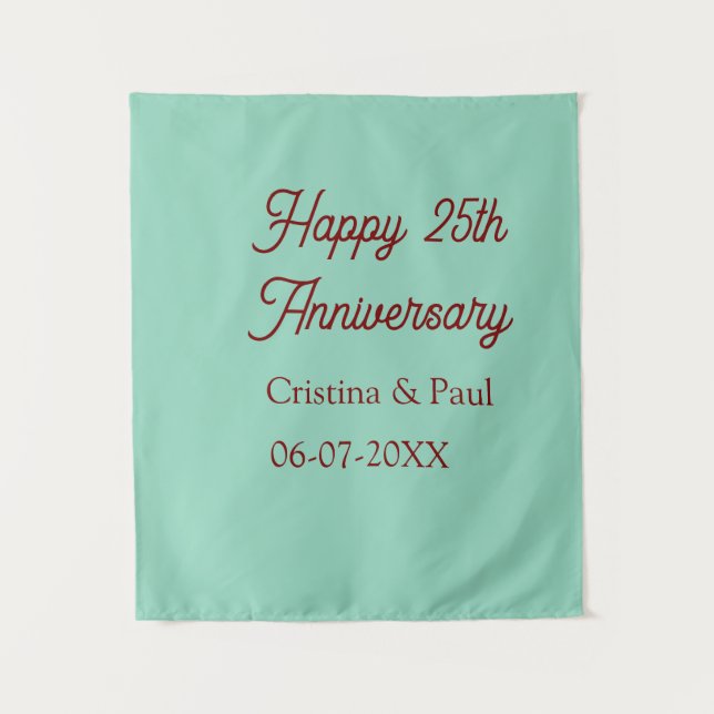 Tenture Joyeux 25e anniversaire vert mauve pastel boho rét (Devant)