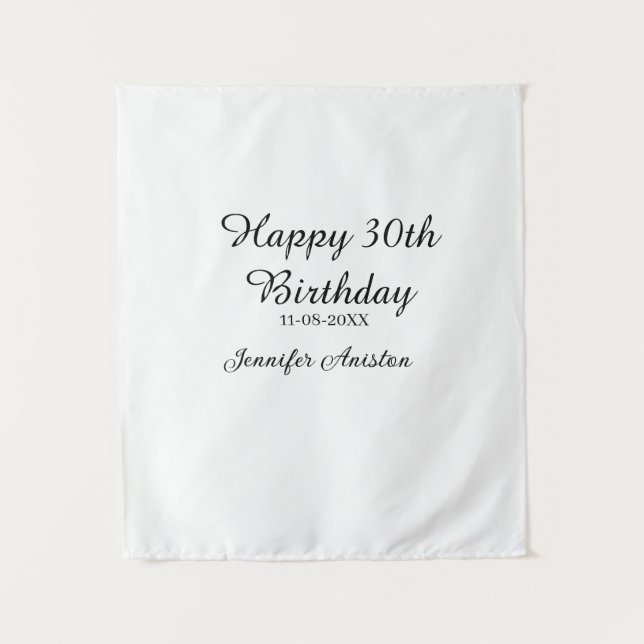 Tenture Joyeux 30e anniversaire nom date élégant simple  (Devant)