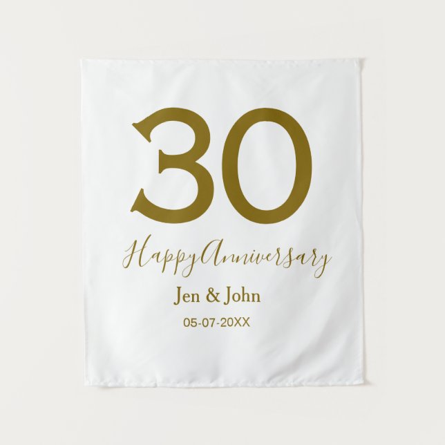 Tenture Joyeux 30e anniversaire nom date lettres dorées gr (Devant)