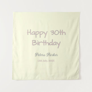 Tenture joyeux 30e anniversaire rose jaune gris pastel nom