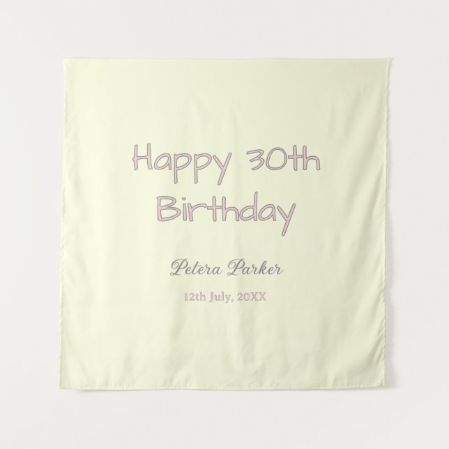 Tenture joyeux 30e anniversaire rose jaune gris pastel nom (Devant)