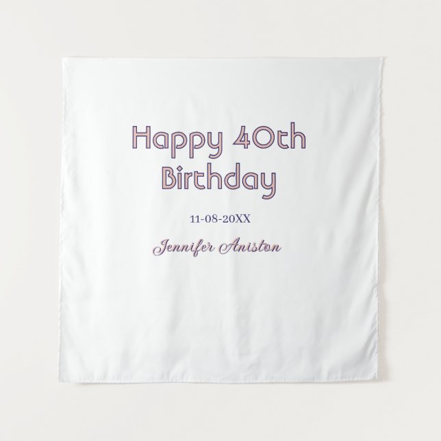 Tenture Joyeux 40e anniversaire nom date rose violet tren (Devant)